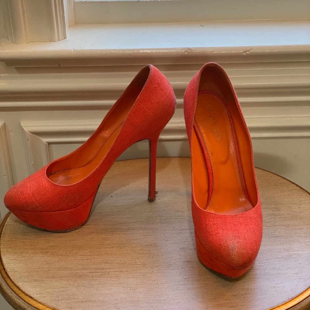 Sergio Rossi shoes red platform canvas 39.5 9.5
